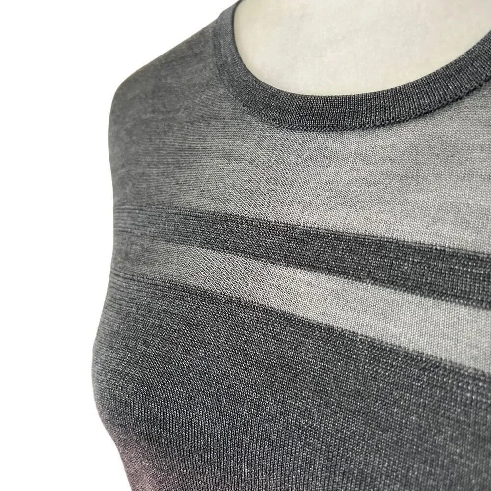 Jason Wu Light Knit Silk Top Size Large Gray Long-Sleeve Elbow Cut Wu Collection